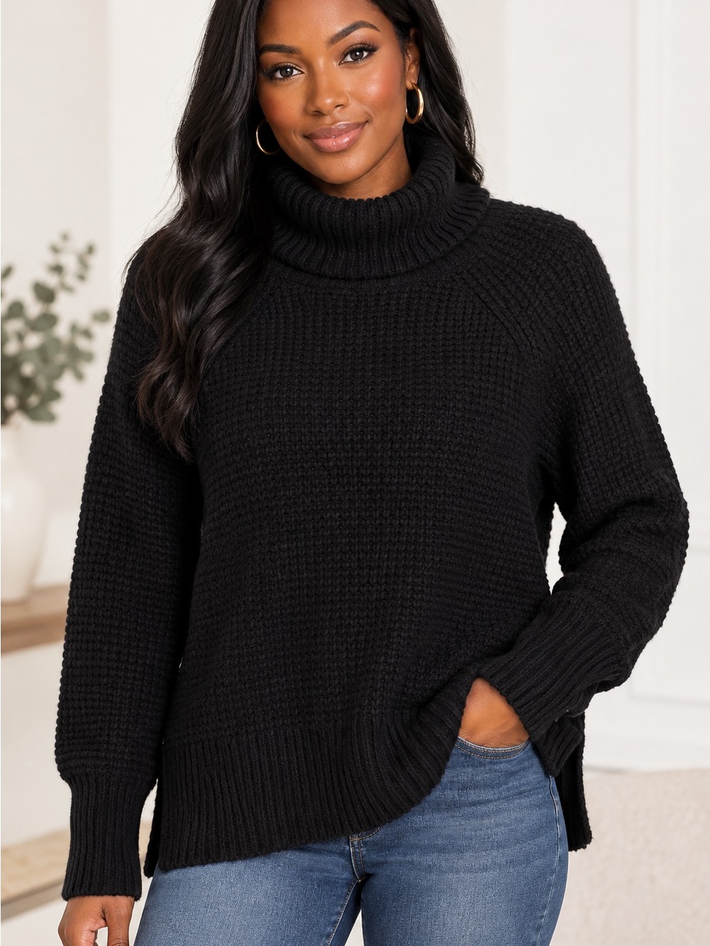 L.L. Bean Black Chunky Turtleneck Sweater - Women